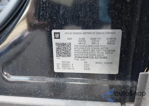 2020 Chevrolet Equinox Fwd Ls z USA, uszkodzony, nr VIN 2GNAXHEV2L6278484